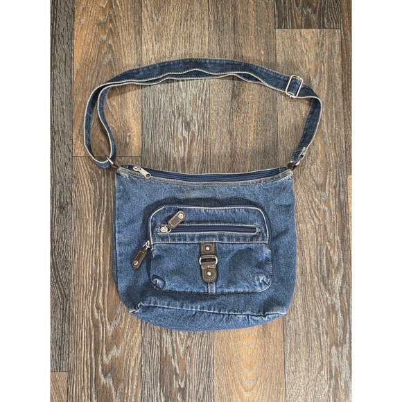 Handbags - Vintage Blue Denim Crossbody Bag Y2K Messenger Utility Shoulder Bag Multi-Pocket